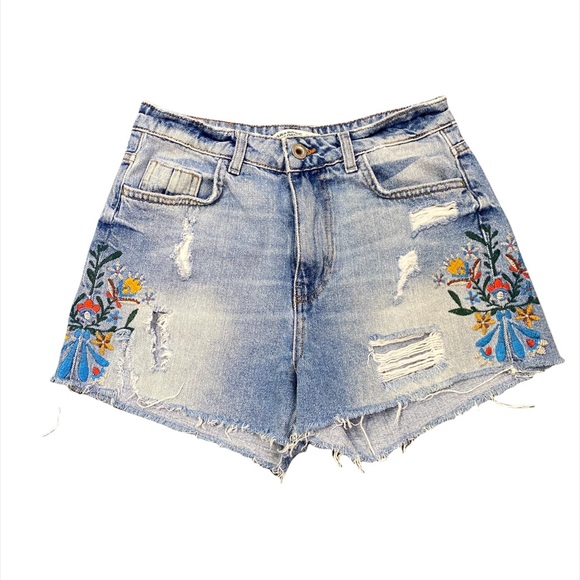 Zara Pants - Zara Basic Z1975 Denim Embroidered Festival Shorts